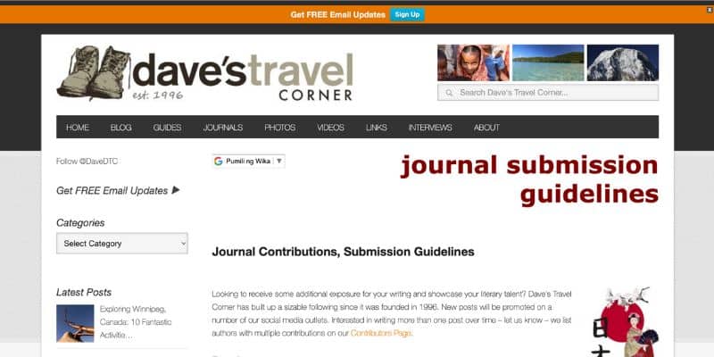 Dave’s Travel Corner journal submission guideline