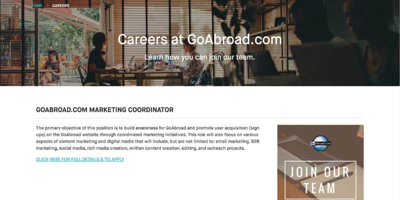 GoAbroad careers page